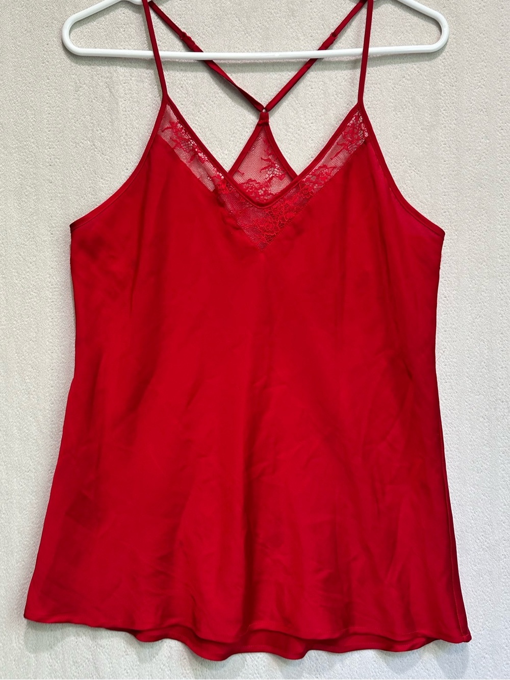 Lightweight Red Lace-Trim Satin Camisole Tank Top Sz M Sleeveless Racer Back